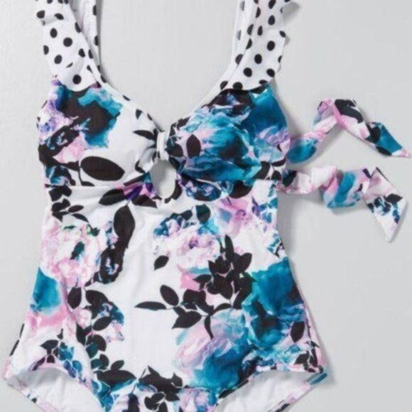 Modcloth Floral Bathing Suit Swim New One Piece - Picture 3 of 4